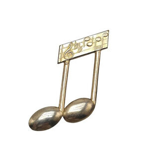 Music Notes Brooch Pin Gold Tone Vintage Unsigned